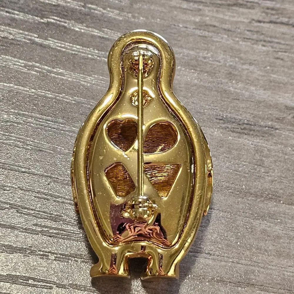 Swarovski Crystal Penguin Brooch with Gold Details